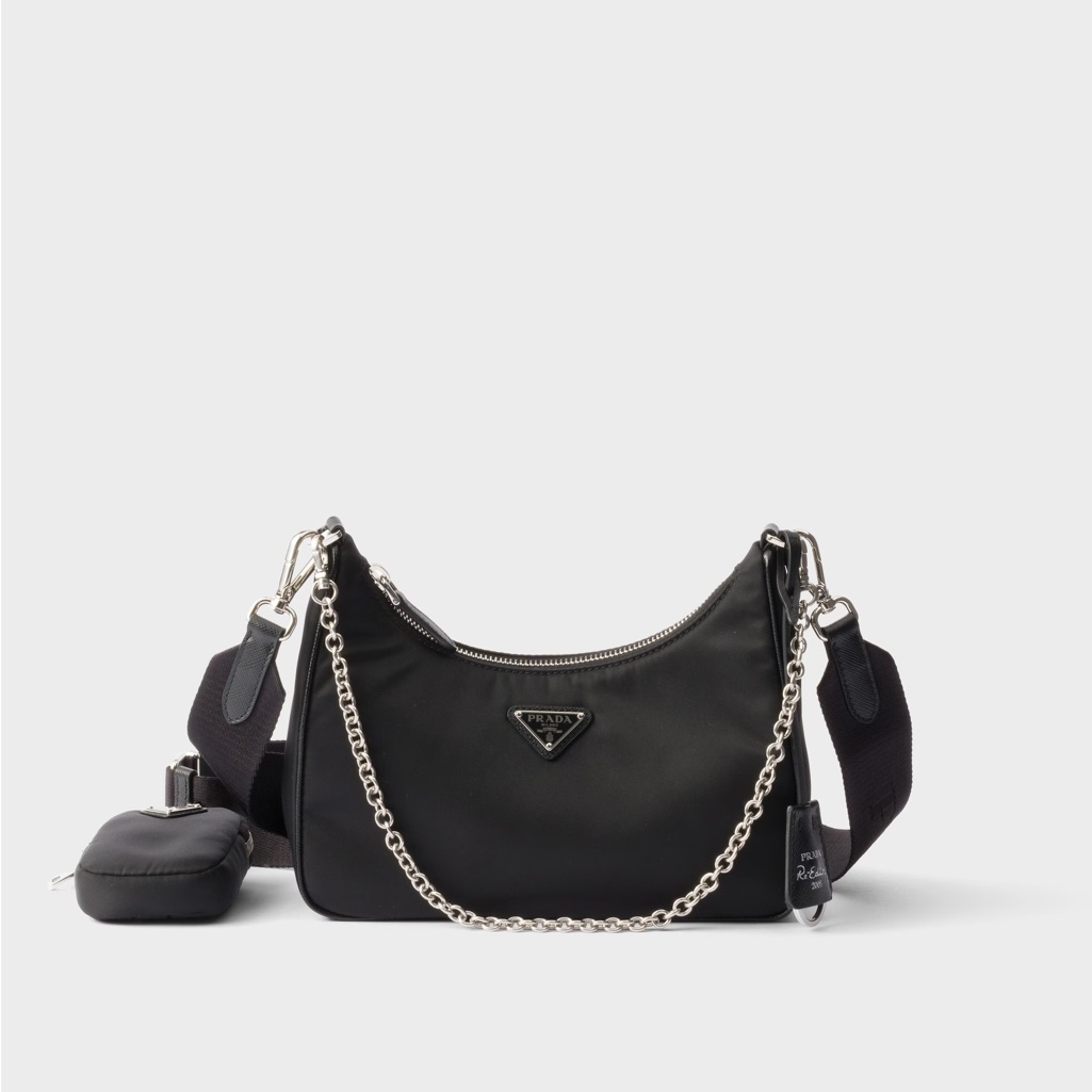 Prada Black Shoulder Bag With Silver Chain